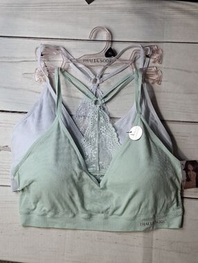 Thalia Sodi Women's Seamless Lace-Back Bralette - Mint & White Size XL